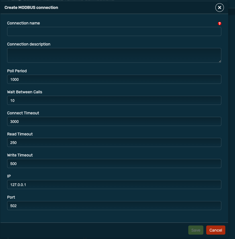 Créer une connexion Modbus